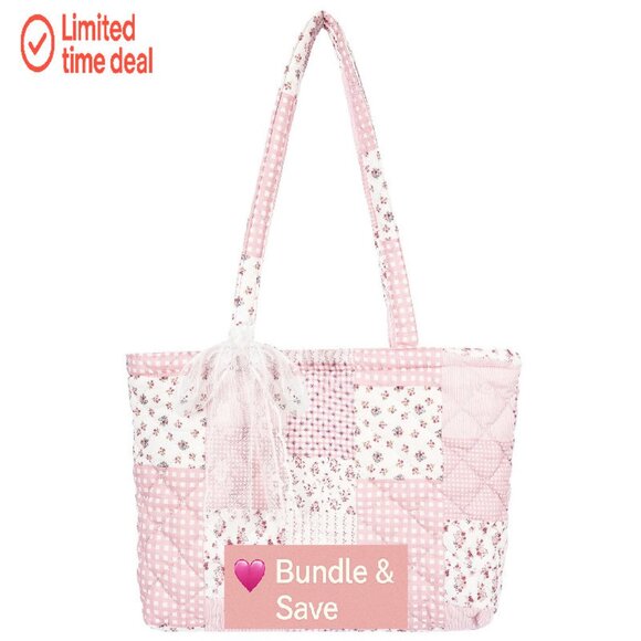 Quilted Tote Bag Lightweight Shoulder Purse Laptop Work Travel - Picture 1 of 8